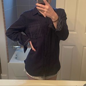 Madewell Blue Oversized Flannel in White Stripes